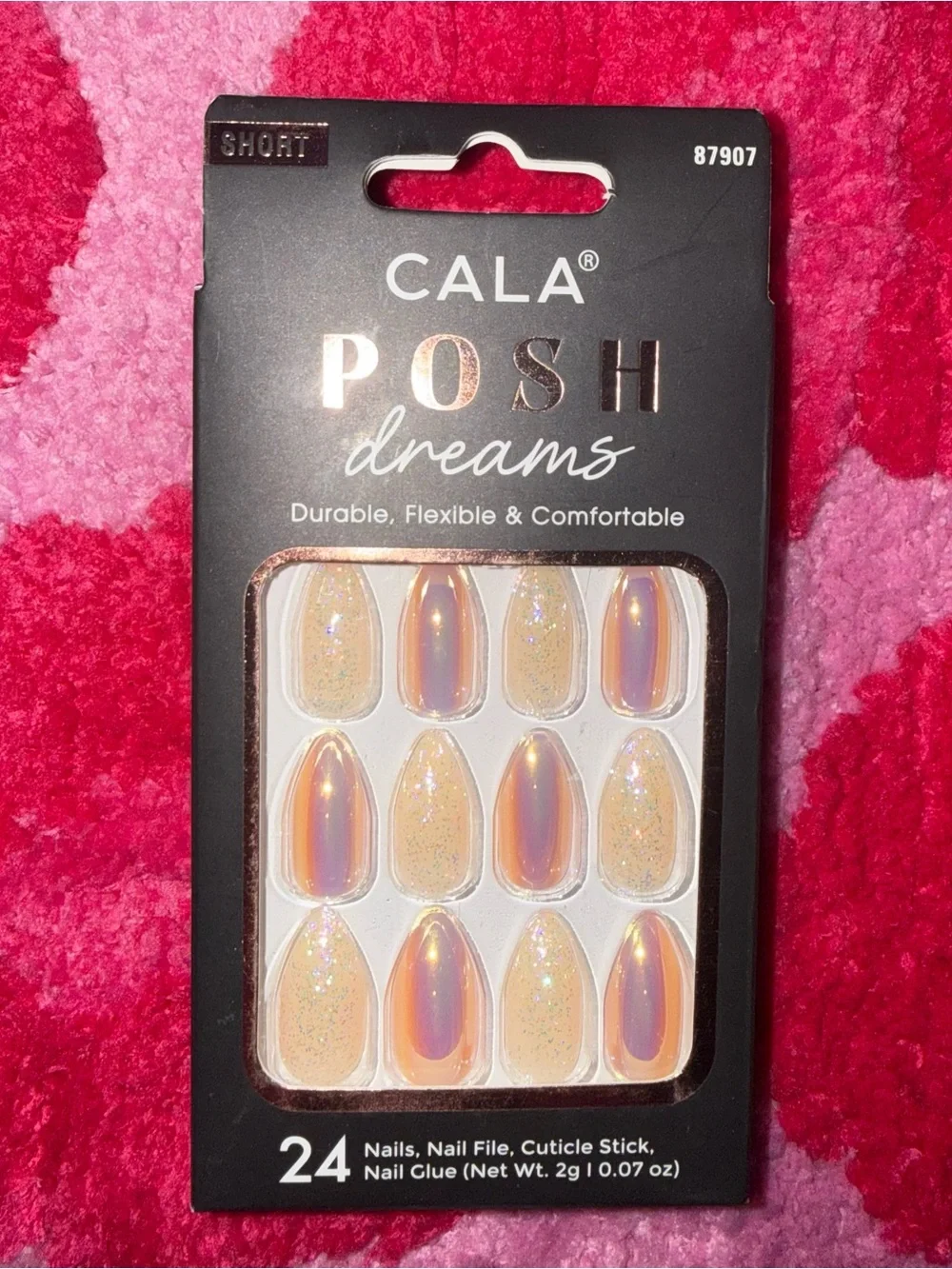 New CALA Posh Dreams Short Press-On Nails 24pc Iridescent Glitter